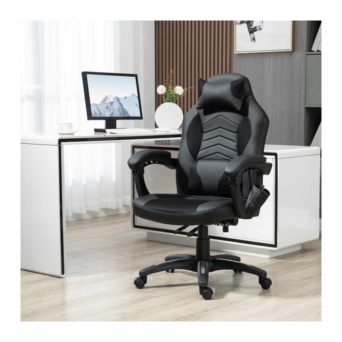 HOMCOM Gamingstuhl modern in Schwarz aus Kunstleder und Metall, B/T/H: 68 x 69 x 120 cm - Bild 2