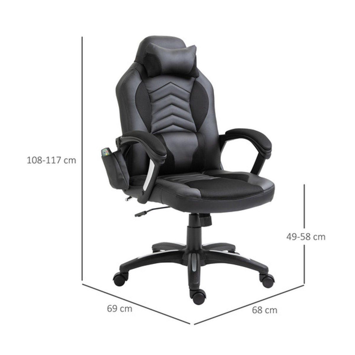 HOMCOM Gamingstuhl modern in Schwarz aus Kunstleder und Metall, B/T/H: 68 x 69 x 120 cm - Bild 5