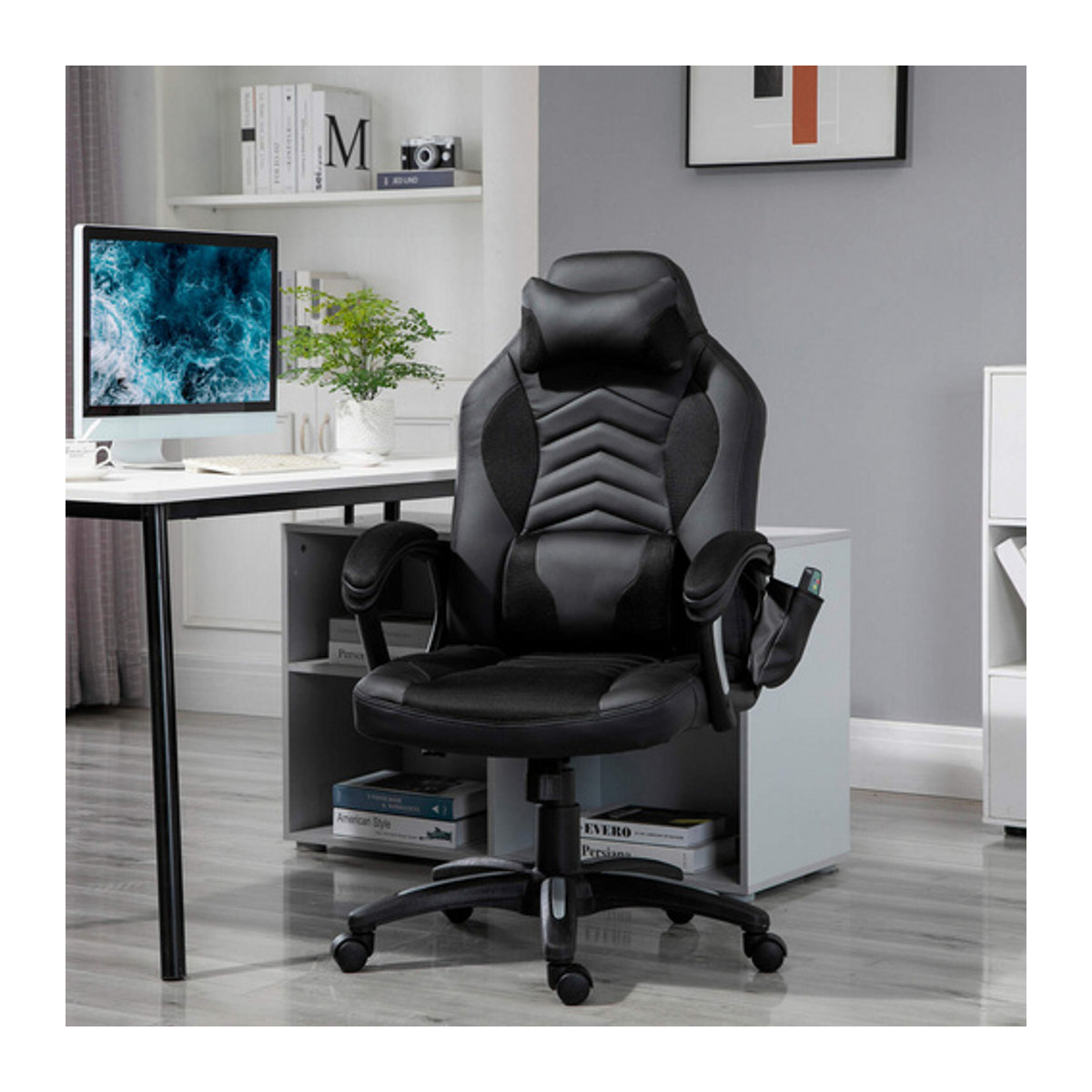 HOMCOM Gamingstuhl modern in Schwarz aus Kunstleder und Metall, B/T/H: 68 x 69 x 120 cm - Bild 7