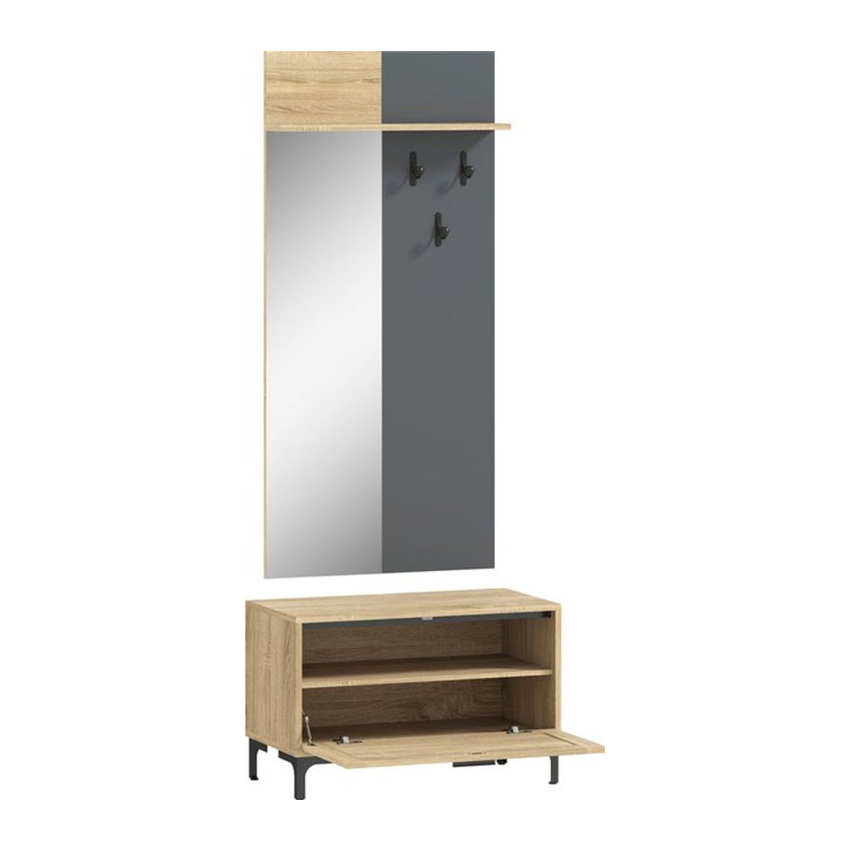 HOMCOM Garderobenset in Naturholz mit Spiegel, Schuhbank und Haken im skandinavischen Design, B/T/H: 60 x 13,5 x 127,5 cm - Bild 1