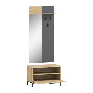 HOMCOM Garderobenset in Naturholz mit Spiegel, Schuhbank und Haken im skandinavischen Design, B/T/H: 60 x 13,5 x 127,5 cm