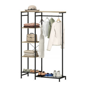 HOMCOM Garderobenständer im Industrial Design mit Kleiderstange und Schuhregal, Eiche Natur und Schwarz
