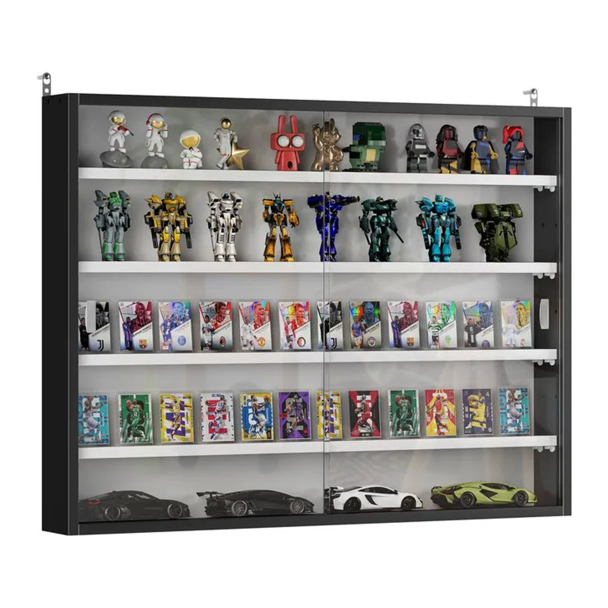 HOMCOM Hängevitrine Schwarz mit 2 Glasschiebetüren und 4 verstellbaren Regalböden, B/T/H: 80 x 9,5 x 60 cm - Bild 1