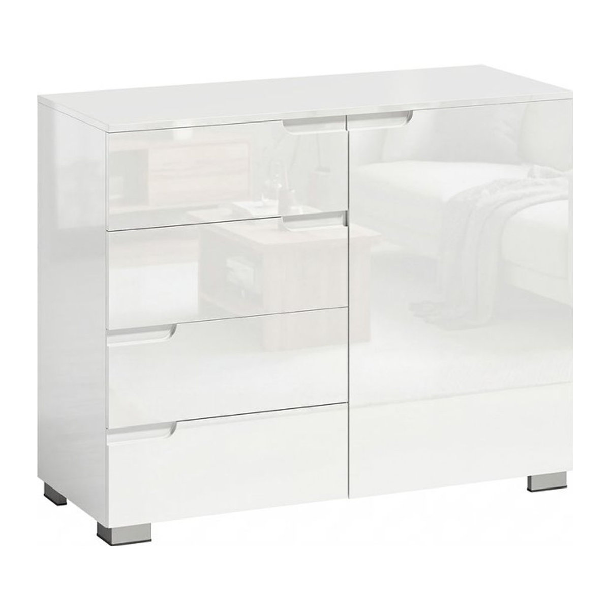 HOMCOM Hochglanz Sideboard TV-Schrank in Weiß mit 4 Schubladen und 1 Tür, B/T/H: 100 x 40 x 80 cm - Bild 1
