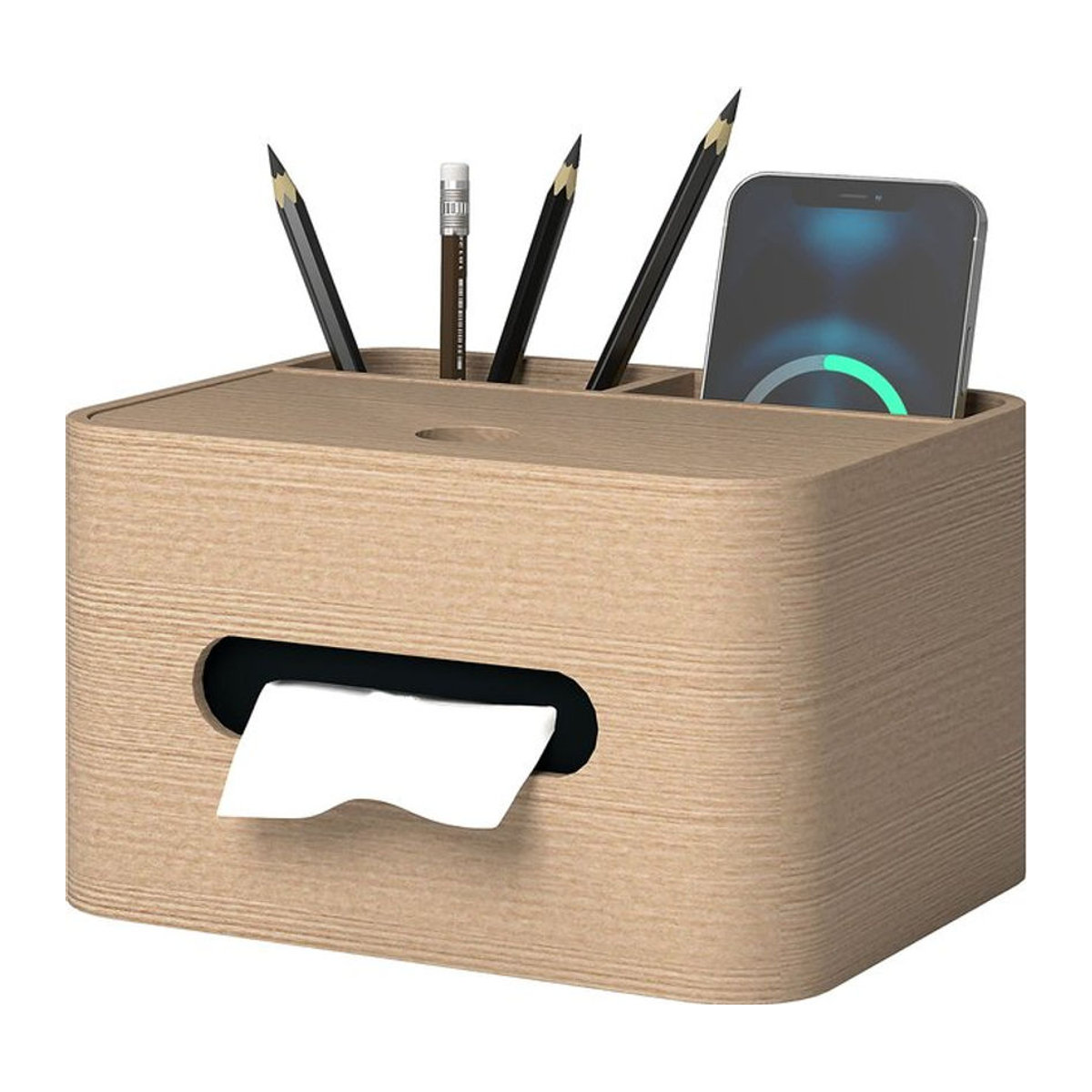 HOMCOM Holz Taschentuchbox mit 2 Aufbewahrungsfächern in Braun, B: 16,5 cm, H: 12 cm - Bild 1