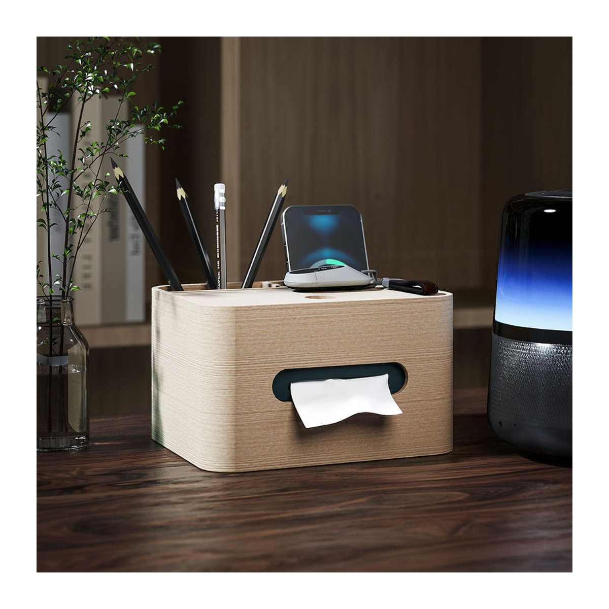 HOMCOM Holz Taschentuchbox mit 2 Aufbewahrungsfächern in Braun, B: 16,5 cm, H: 12 cm - Bild 2