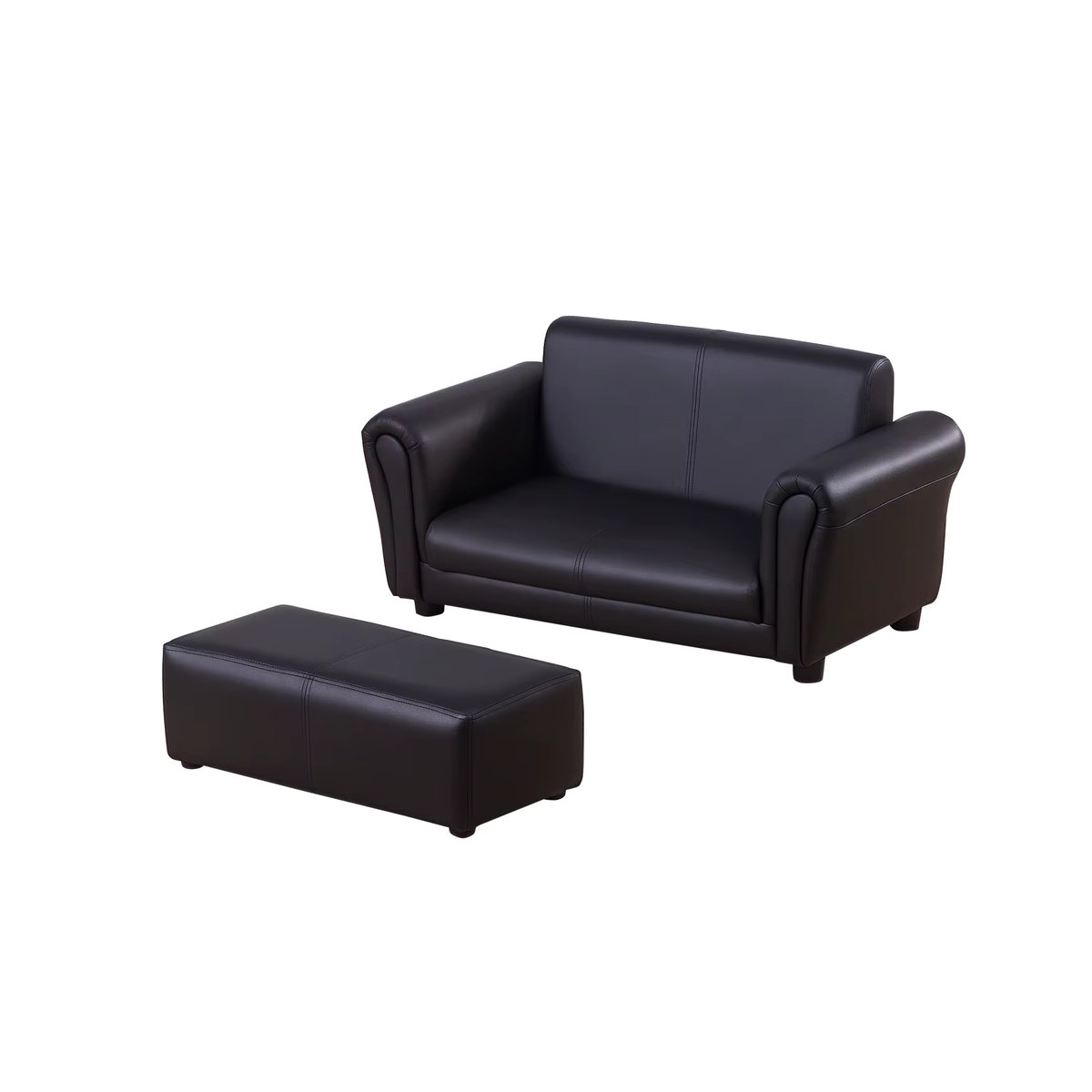 HOMCOM Kindersofa mit Hocker aus Kunstleder in Schwarz, B/T/H: 83 x 42 x 41 cm - Bild 2