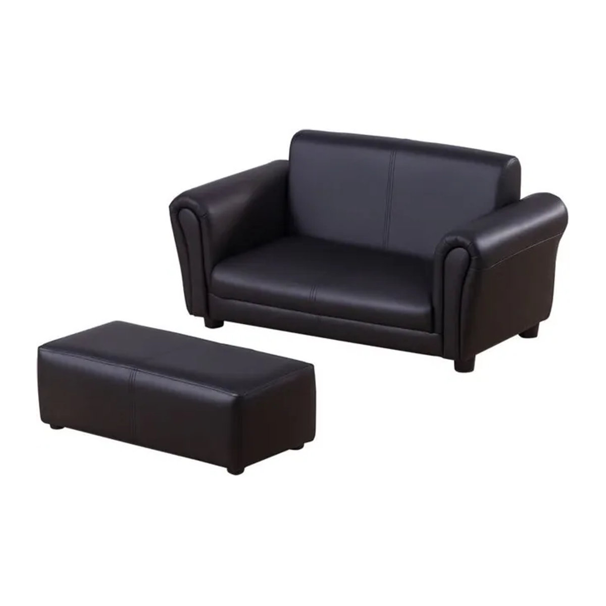 HOMCOM Kindersofa mit Hocker aus Kunstleder in Schwarz, B/T/H: 83 x 42 x 41 cm - Bild 8