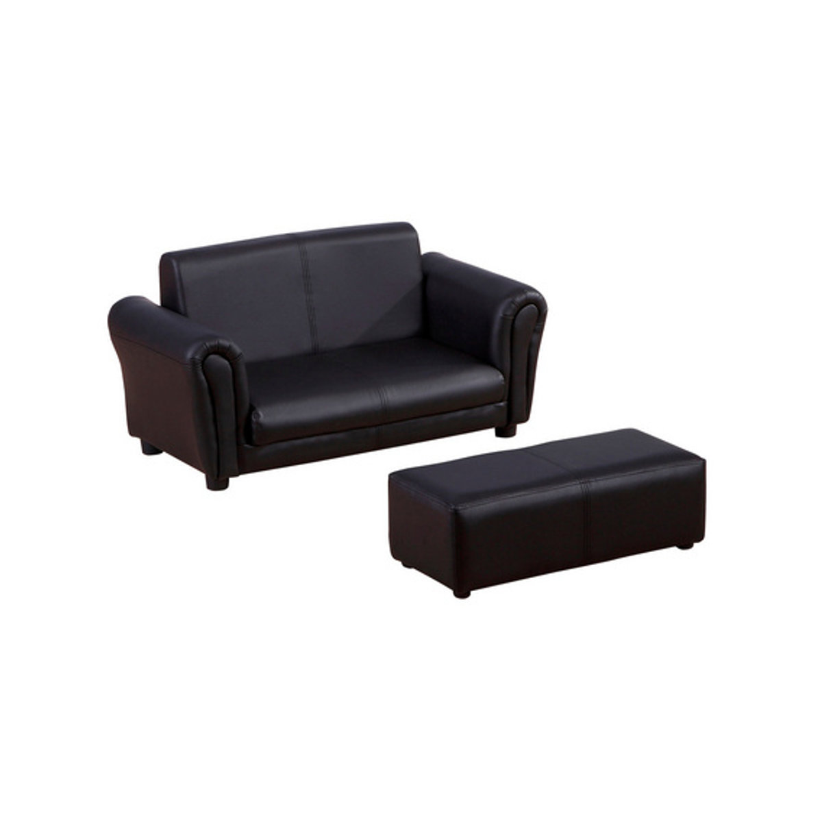 HOMCOM Kindersofa mit Hocker aus Kunstleder in Schwarz, B/T/H: 83 x 42 x 41 cm - Bild 10