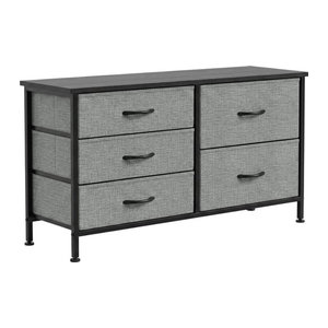 HOMCOM Kommode mit 5 Stoffschubladen in Schwarz und Anthrazit mit Stahlrahmen im Industrial Design