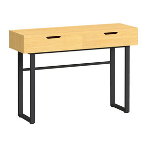 HOMCOM Konsolentisch im Industrial Design mit 2 Schubladen, schmaler Flurtisch aus Holzwerkstoff und Metall in Natur, B/T/H: 110 x 35 x 76,5 cm