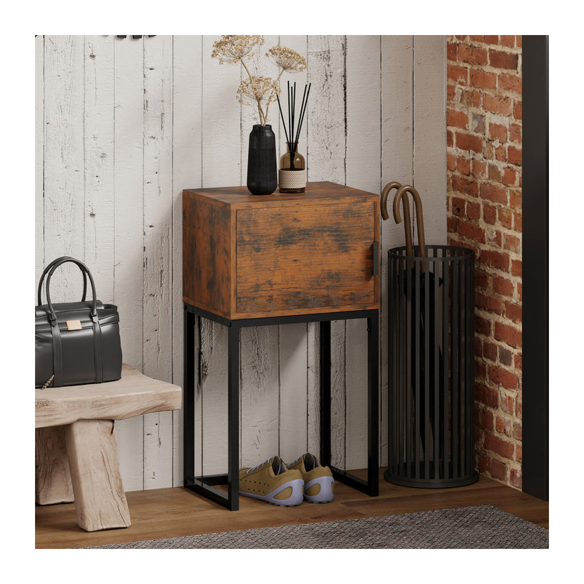 HOMCOM Konsolentisch mit Schrank im Industrial Design, Farbe Braun, B/T/H: 40 x 30 x 76 cm - Bild 2