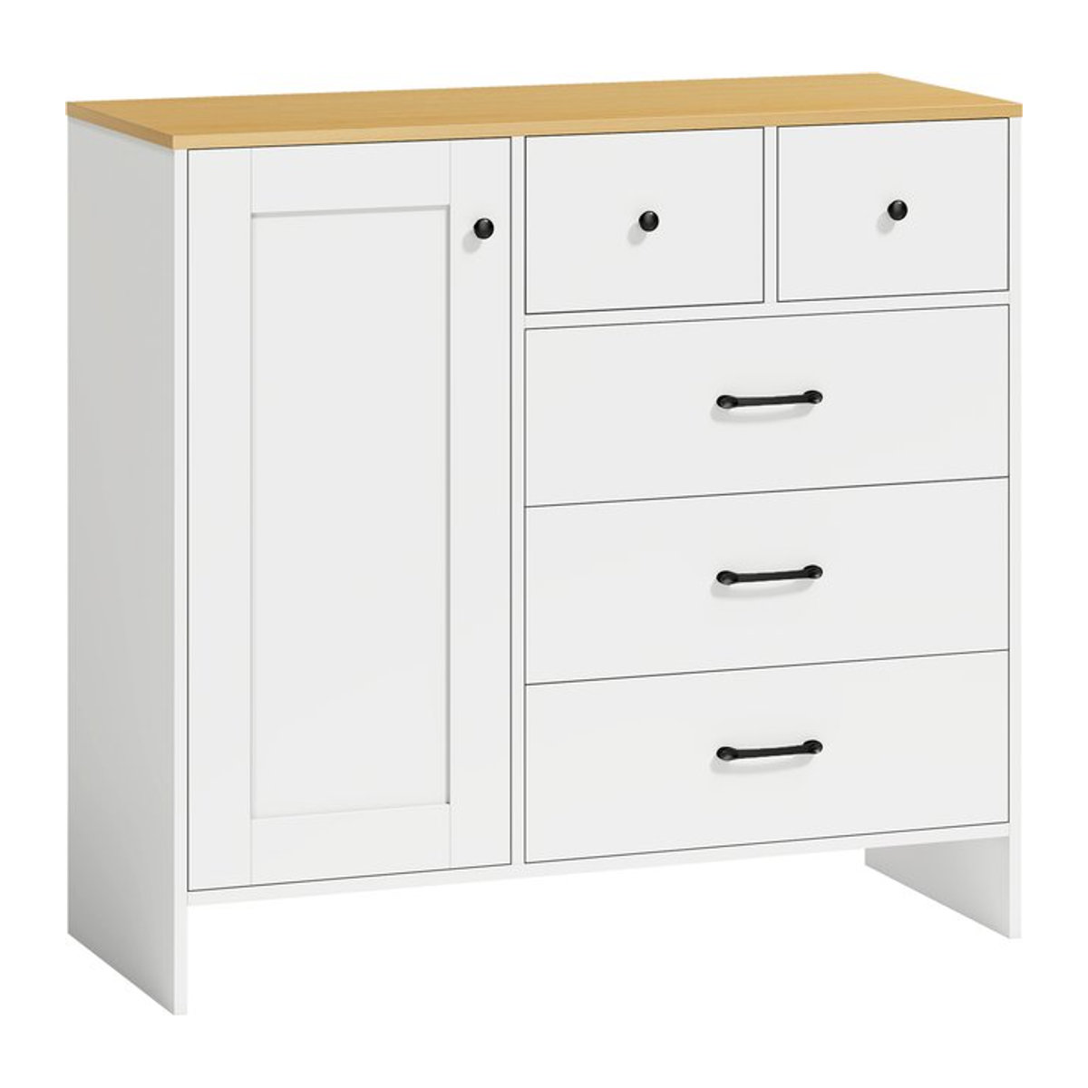 HOMCOM Küchenbuffet im Landhausstil mit 5 Schubladen und Tür, Weiß, B/T/H: 100 x 40 x 94 cm - Bild 1