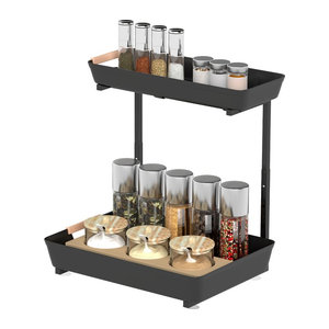 HOMCOM Küchenregal als Kaffeebar und Bäckerregal mit 2 Körben, höhenverstellbar, Metallrahmen, Schwarz, B/T/H: 40 x 30 x 33,5-42 cm