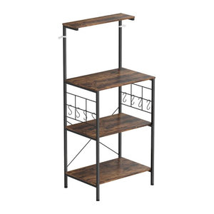 HOMCOM Küchenregal im Industrial Design aus Metall und Holzwerkstoff, Rustikal-Braun/Schwarz, Standregal mit 8 Haken und 2 Ablagen, B/T/H: 60 x 42 x 134,5 cm