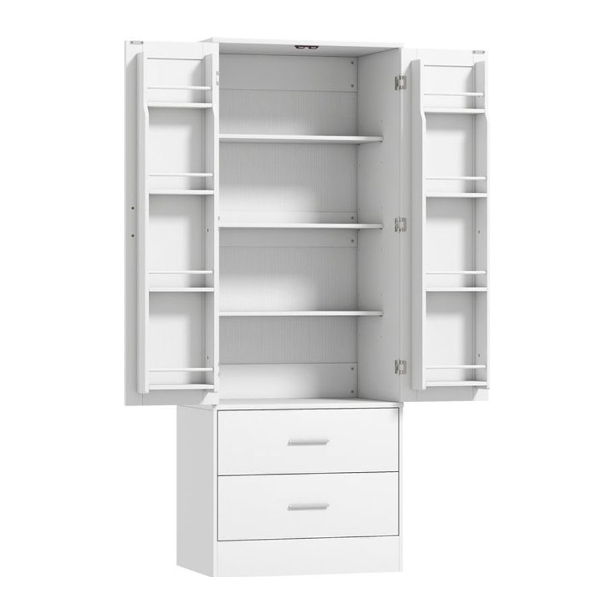 HOMCOM Küchenschrank Buffetschrank in Weiß, moderner Vorratsschrank mit 2 Türen und 2 Schubladen, B/T/H: 60 x 40 x 159 cm - Bild 1