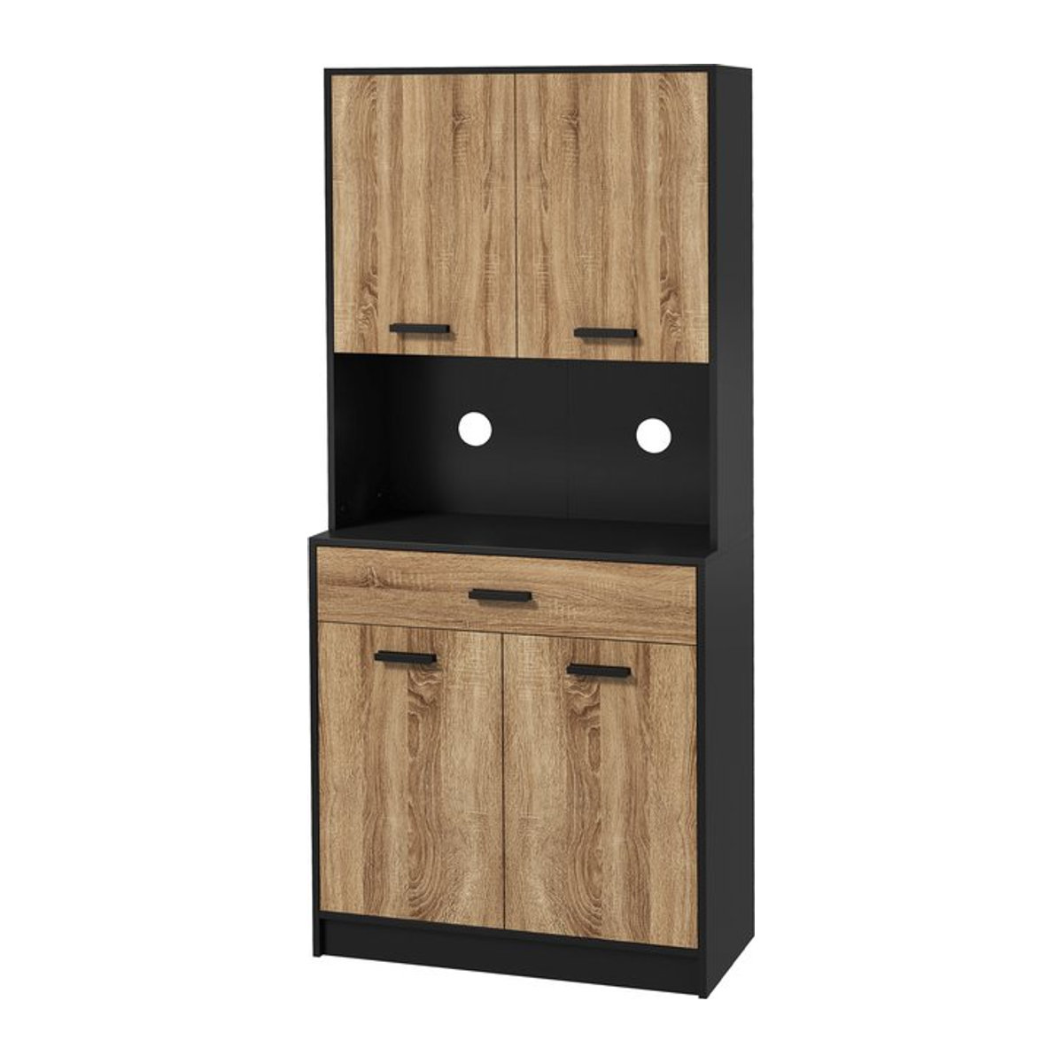 HOMCOM Küchenschrank im Industriedesign mit 4 Türen und 1 Schublade, Schwarz und Natur, B/T/H: 80 x 40 x 180 cm - Bild 1