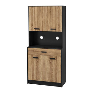 HOMCOM Küchenschrank im Industriedesign mit 4 Türen und 1 Schublade, Schwarz und Natur, B/T/H: 80 x 40 x 180 cm