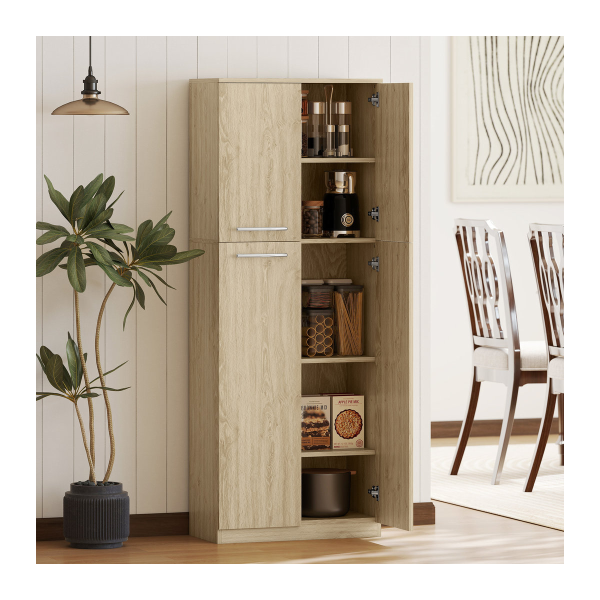 HOMCOM Küchenschrank Vorratsschrank aus MDF mit 2 Türen in Eiche Natur, B/T/H: 59 x 31 x 155 cm - Bild 2