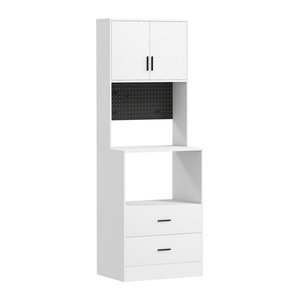 HOMCOM Küchenunterschrank Weiß mit Mikrowellenablage, 2 Schubladen, 2 Türen und Metall-Lochwand, B/T/H: 60 x 40 x 170 cm