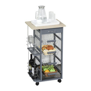 HOMCOM Küchenwagen in Grau mit Arbeitsplatte, Schublade und 4 Metallkörben, B/T/H: 47 x 37 x 83 cm