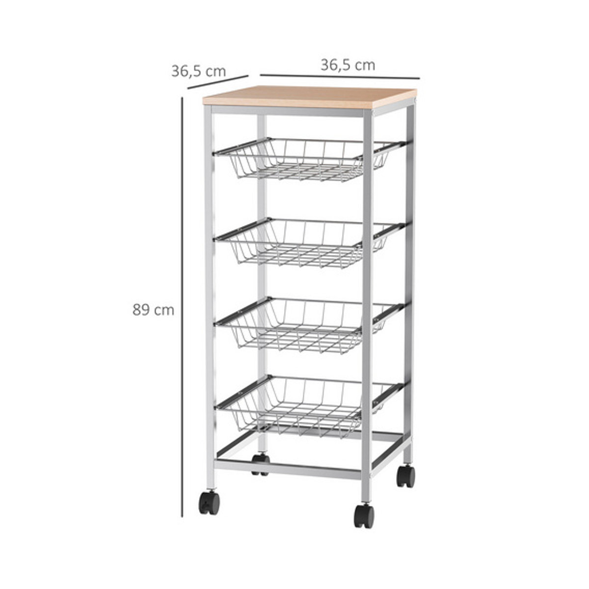 HOMCOM Küchenwagen Servierwagen mit Metallkörben in Silber und Weiß, B/T/H: 36,5 x 36,5 x 89 cm - Bild 4