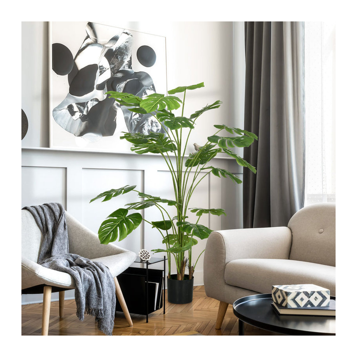 HOMCOM Künstliche Monstera Deliciosa Zimmerpflanze in Grün mit Betontopf, Höhe: 180 cm - Bild 2
