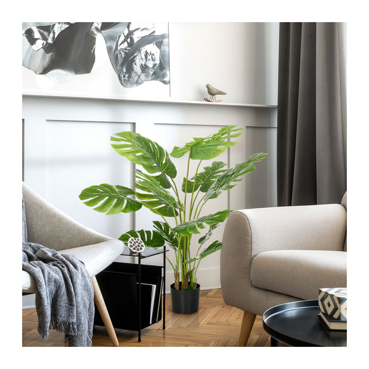 HOMCOM Künstliche Monstera Pflanze in Grün mit Übertopf und PE-Moos, Höhe: 120 cm - Bild 2