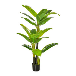 HOMCOM künstlicher Bananenbaum in Grün, dekorative Kunstpflanze mit Kunststofftopf, Höhe: 150 cm
