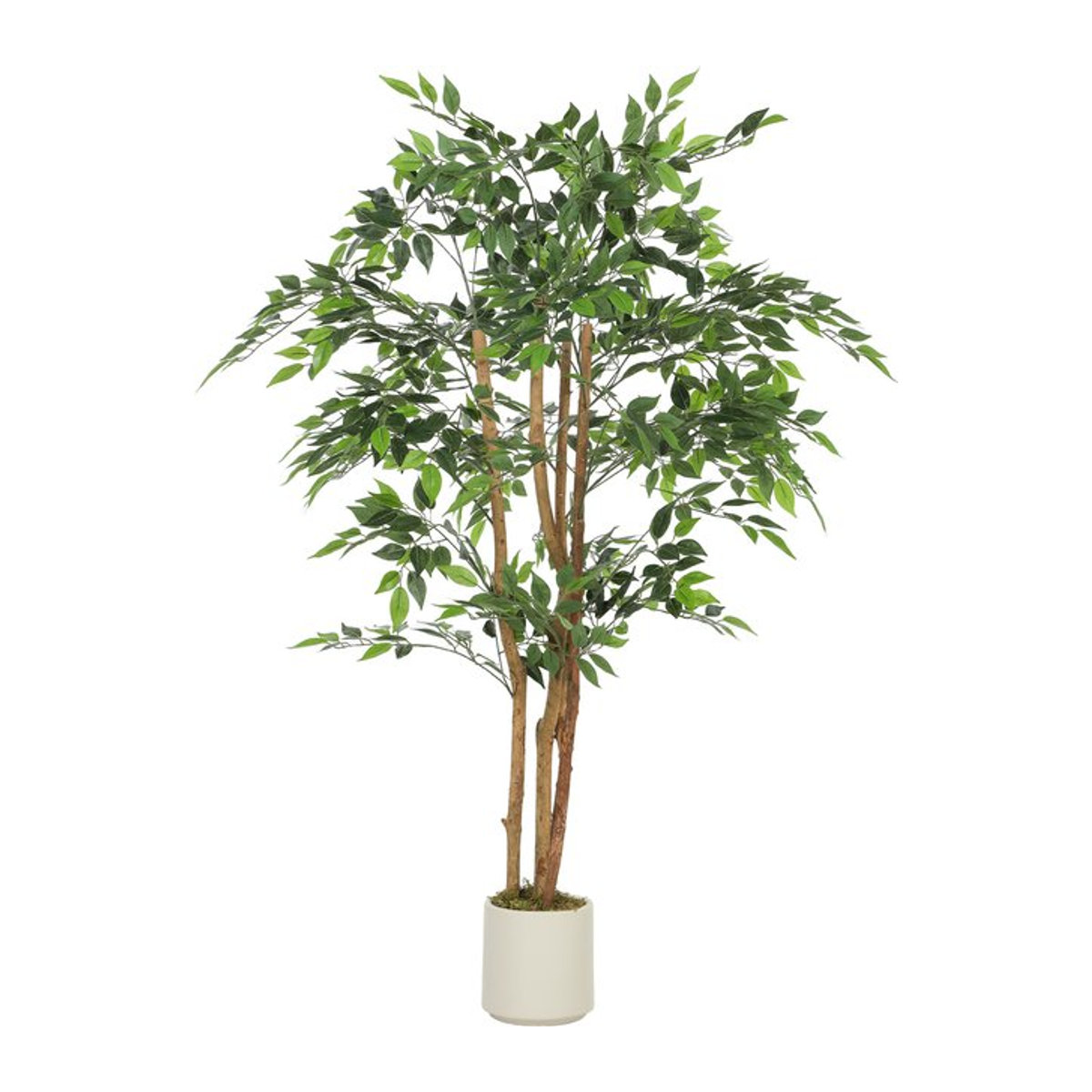 HOMCOM Künstlicher Banyanbaum Ficus als Kunstpflanze mit Massivholzstamm und Topf, Höhe: 150 cm, Grün/Braun/Weiß - Bild 1