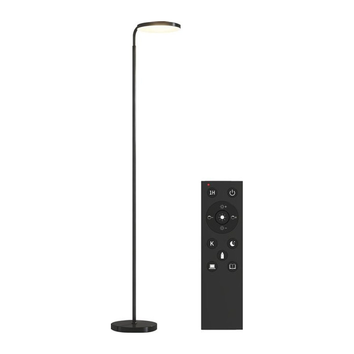 HOMCOM LED Deckenfluter Schwarz – Dimmbare Stehleuchte mit magnetischer Fernbedienung, stufenlos einstellbar 3000K-6000K mit Timer für Wohnzimmer, Schlafzimmer und Büro - Bild 1