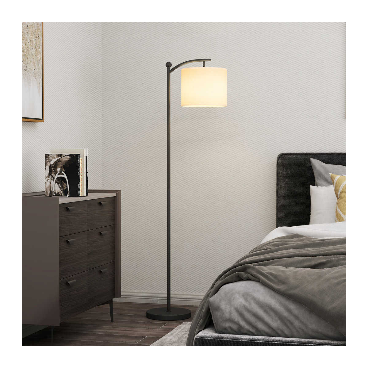 HOMCOM LED Stehlampe Schwarz mit Stoffschirm, stufenlos dimmbar mit 11 Helligkeitsstufen und Timer, moderne Standleuchte für dein Wohnzimmer - Bild 2