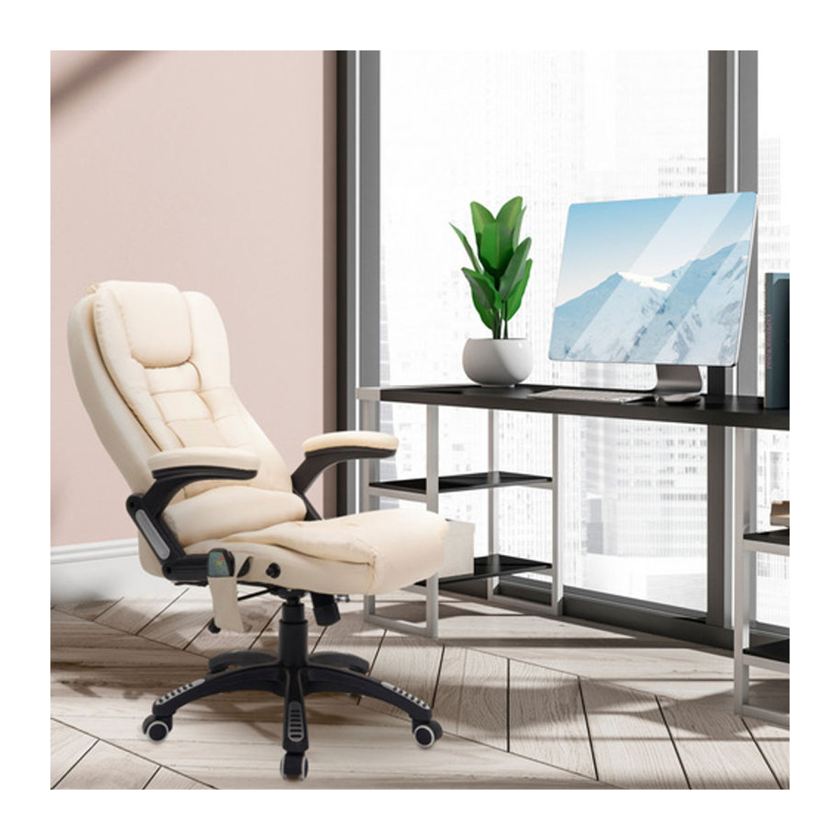 HOMCOM Massagesessel mit Wärmefunktion für Rücken, Taille und Oberschenkel in Beige, Breite: 68 cm - Bild 2