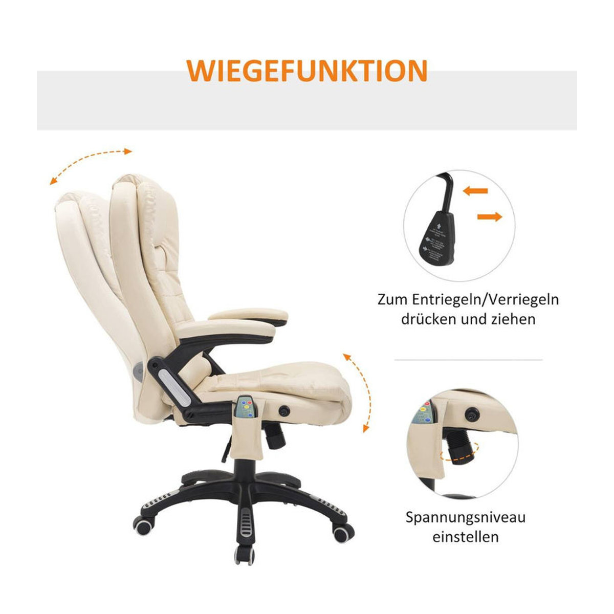 HOMCOM Massagesessel mit Wärmefunktion für Rücken, Taille und Oberschenkel in Beige, Breite: 68 cm - Bild 3