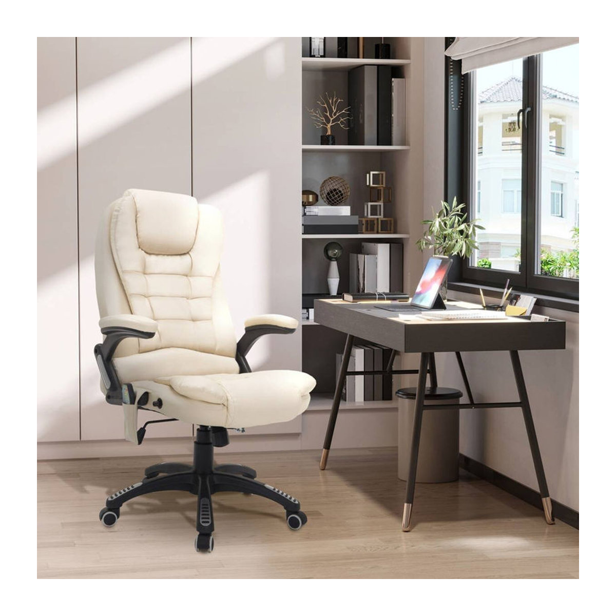 HOMCOM Massagesessel mit Wärmefunktion für Rücken, Taille und Oberschenkel in Beige, Breite: 68 cm - Bild 4