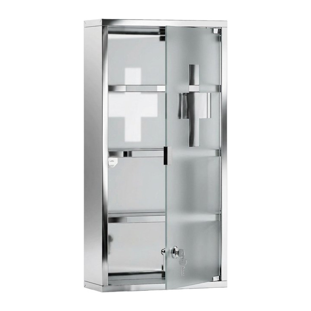 HOMCOM Medizinschrank aus Edelstahl mit Schloss und Glaselement, Farbe Silber, B/T/H: 12 x 30 x 60 cm - Bild 1