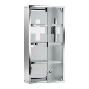 HOMCOM Medizinschrank aus Edelstahl mit Schloss und Glaselement, Farbe Silber, B/T/H: 12 x 30 x 60 cm