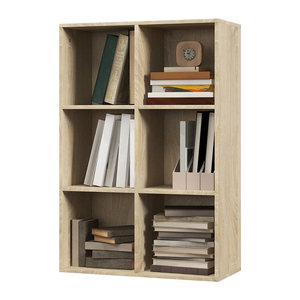 HOMCOM Mobiles Würfelregal mit 6 Fächern in Eiche Natur, Skandinavisches Holzregal als Raumteiler, B/T/H: 65,5 x 30 x 97,5 cm