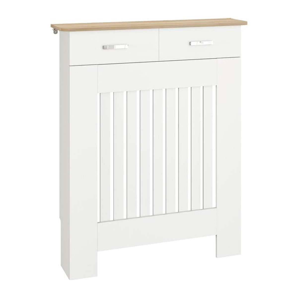 HOMCOM Moderne Lamellen-Heizkörperabdeckung mit Schublade und Kippschutz in Weiß, Skandinavischer Stil, B/T/H: 78 x 19 x 97 cm - Bild 1