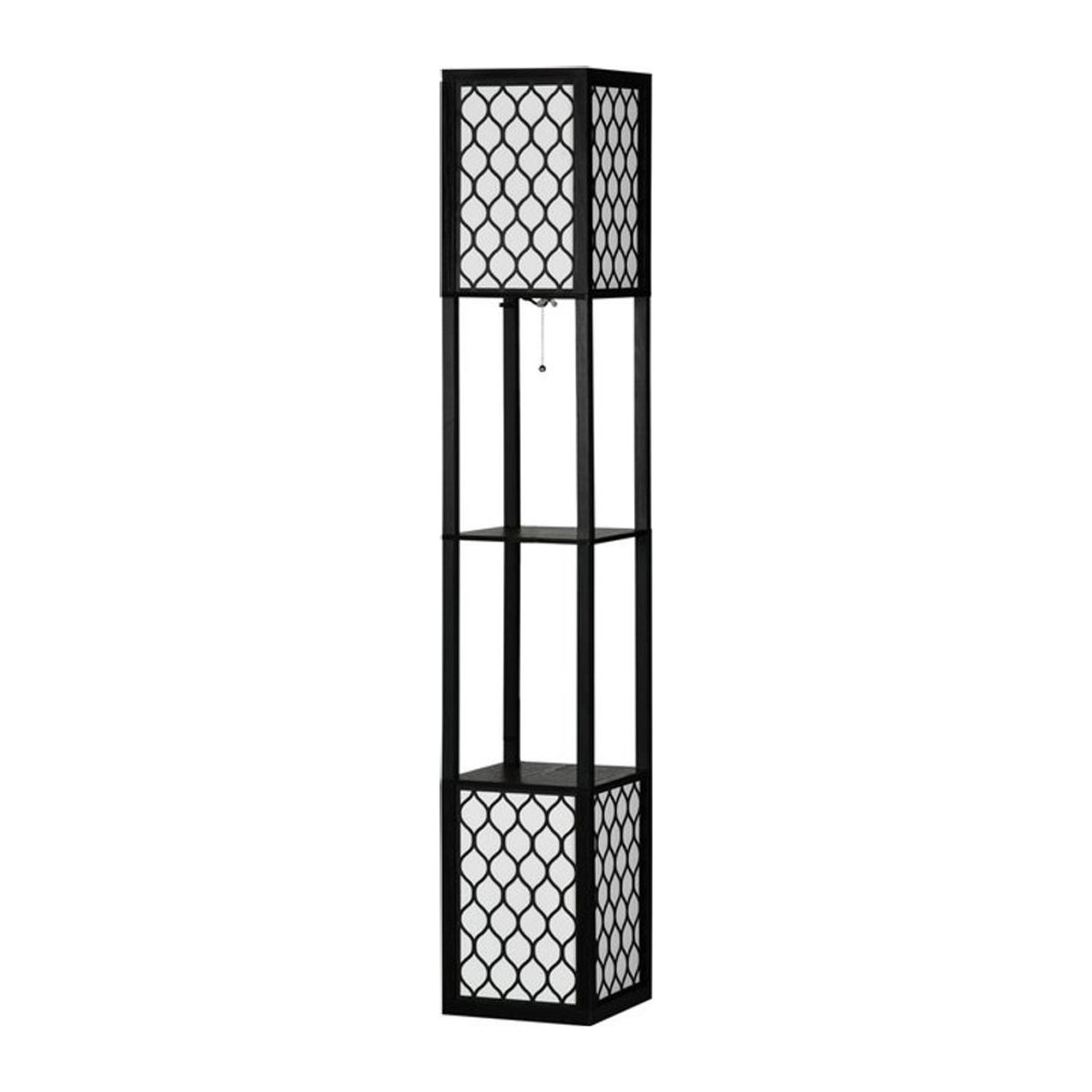 HOMCOM Moderne Stehlampe mit Regal und Doppellicht in Schwarz mit Stoffschirm und E27 Fassung - Bild 1