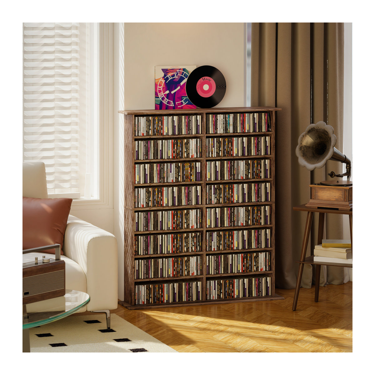 HOMCOM Multimedia-Regal für CD und DVD in Braun mit 16 Fächern und 12 verstellbaren Einlegeböden, B/T/H: 106,5 x 24 x 126,3 cm - Bild 2