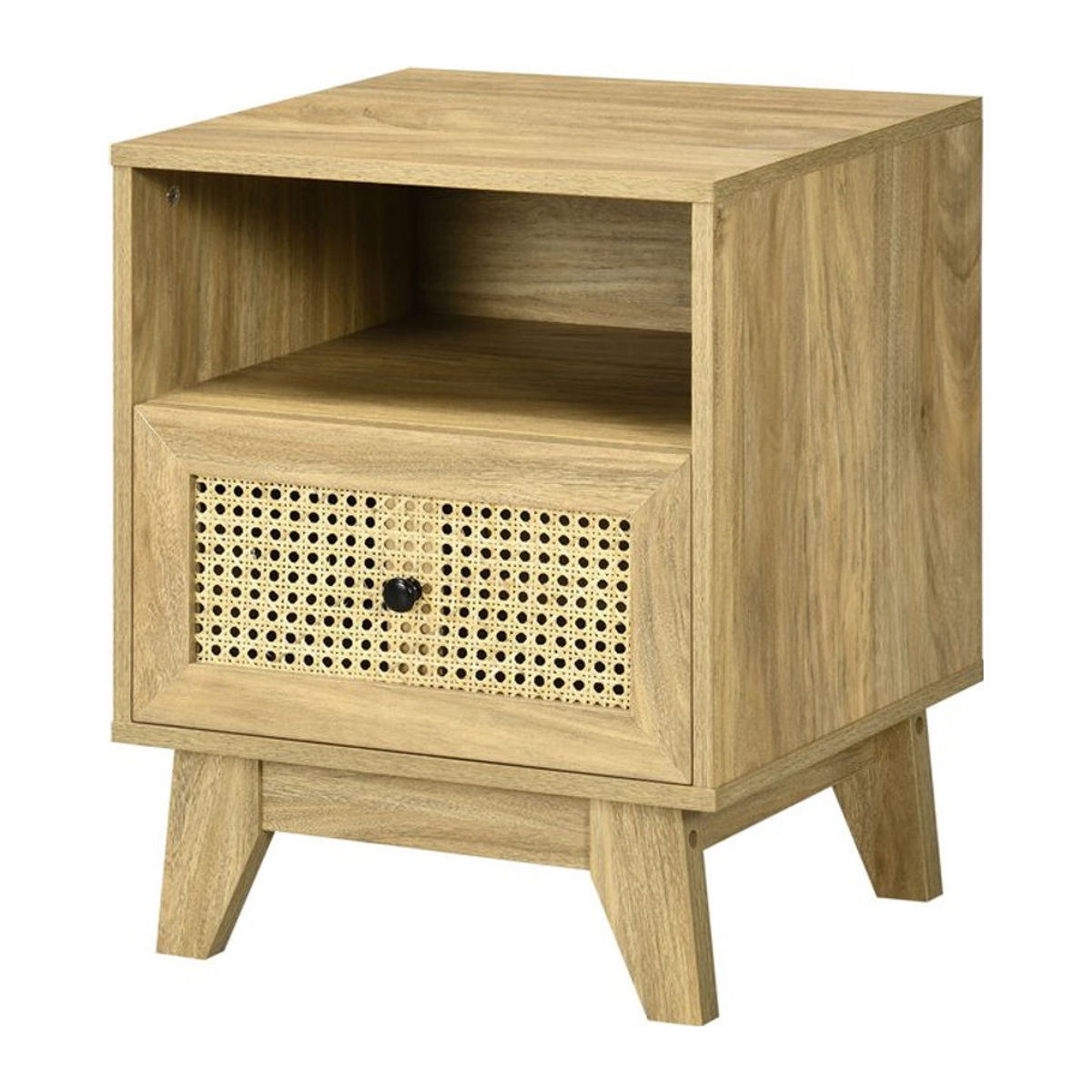 HOMCOM Nachttisch in Natur mit Rattanfront und Schublade im Vintage Design, B/T/H: 45 x 39 x 56,5 cm - Bild 1