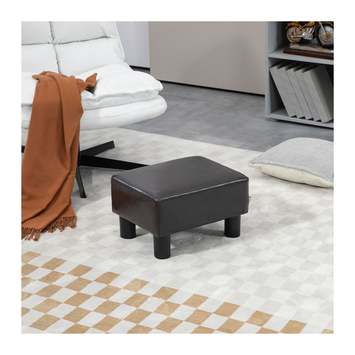 HOMCOM Polsterhocker aus Kunstleder in Braun, moderner Ottoman mit Holzgestell, B/T/H: 30 x 30 x 24 cm - Bild 2