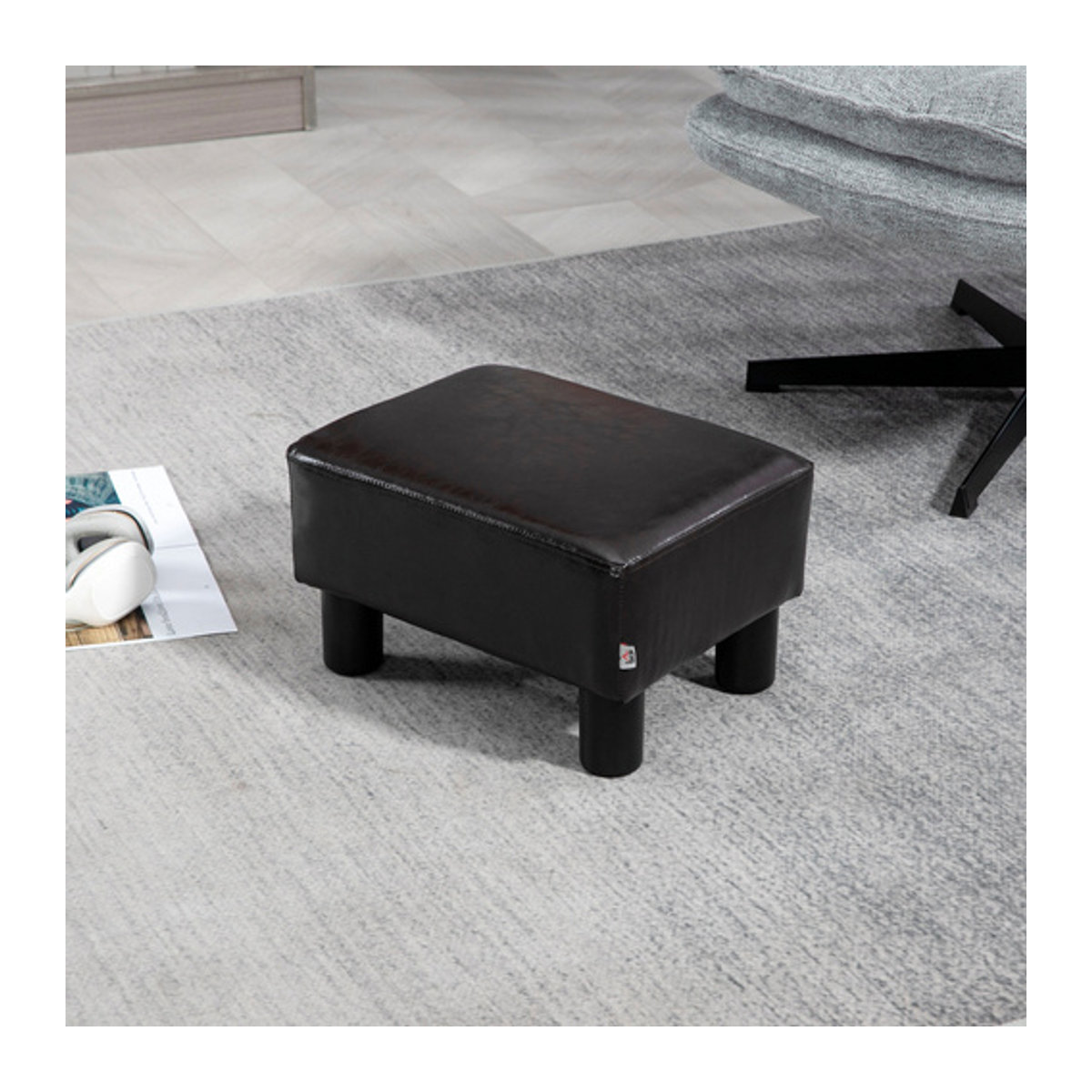 HOMCOM Polsterhocker aus Kunstleder in Braun, moderner Ottoman mit Holzgestell, B/T/H: 30 x 30 x 24 cm - Bild 4