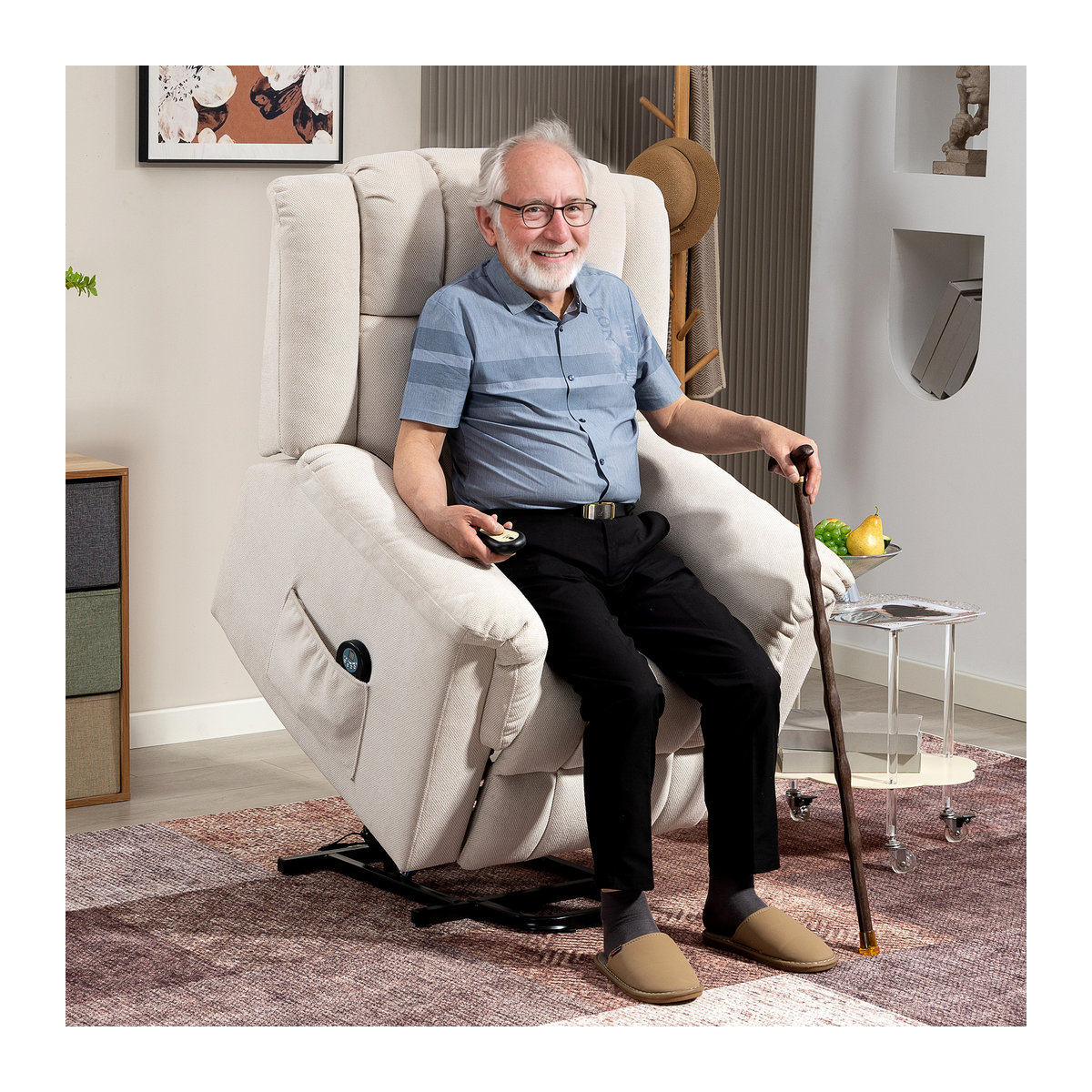 HOMCOM Relaxsessel mit Aufstehhilfe, elektrisch verstellbarer Massagesessel mit Heizung und Liegefunktion, Beige - Bild 2