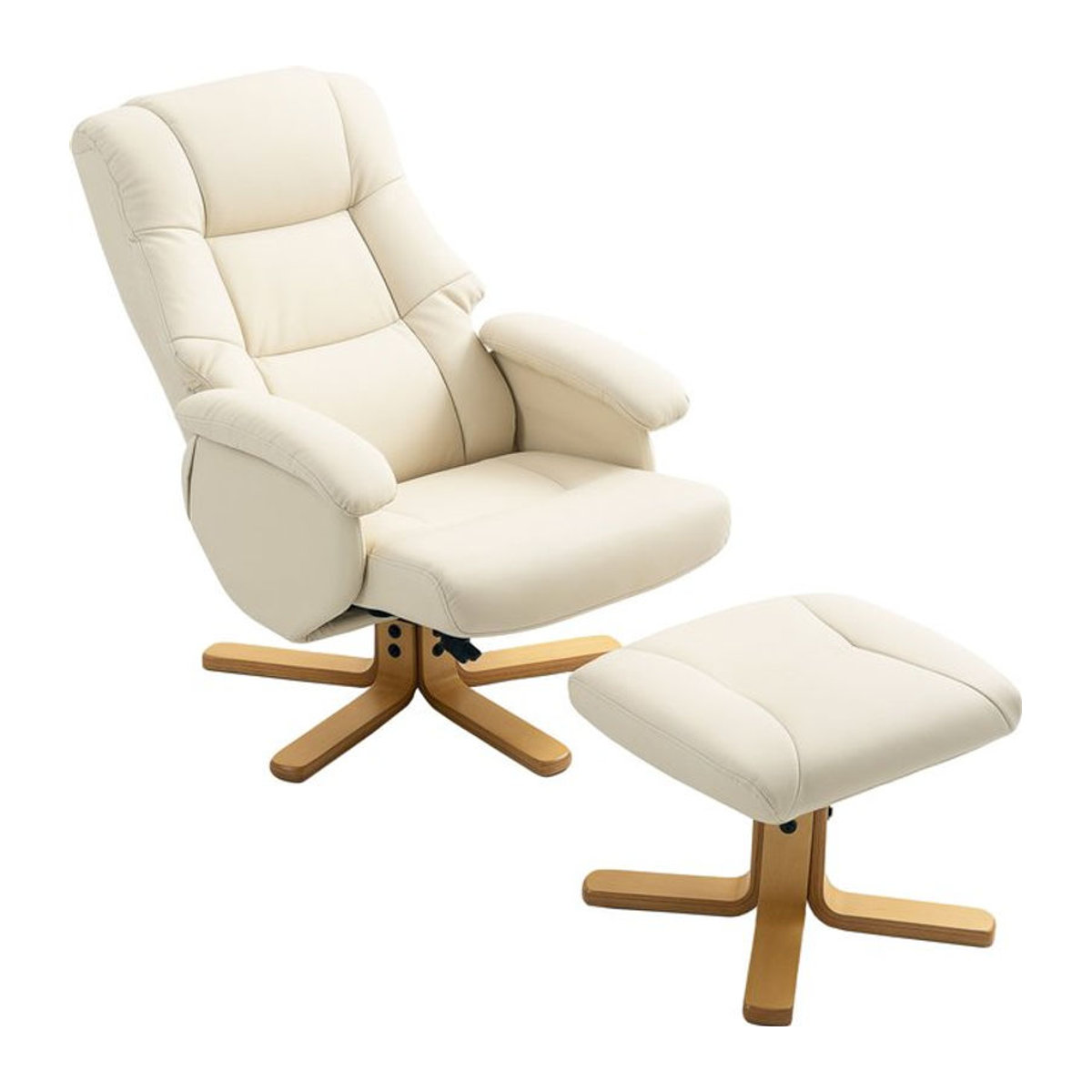 HOMCOM Relaxsessel mit Fußstütze aus Kunstleder, drehbar 360 Grad und neigbar, Beige - Bild 1