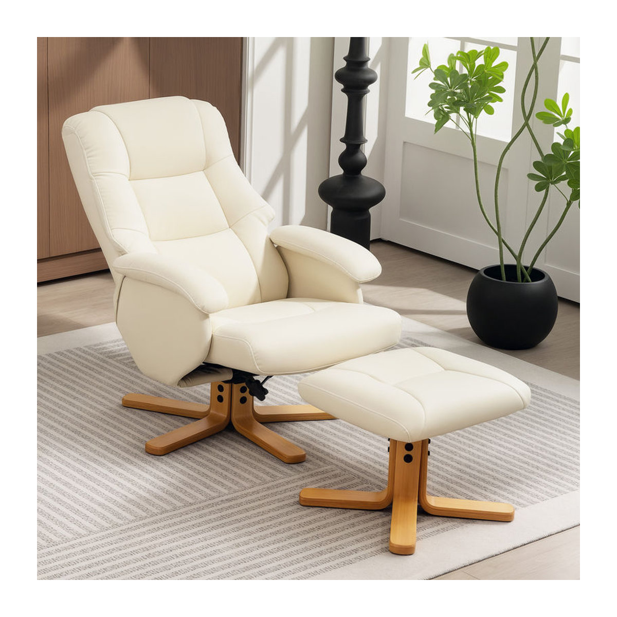HOMCOM Relaxsessel mit Fußstütze aus Kunstleder, drehbar 360 Grad und neigbar, Beige - Bild 2