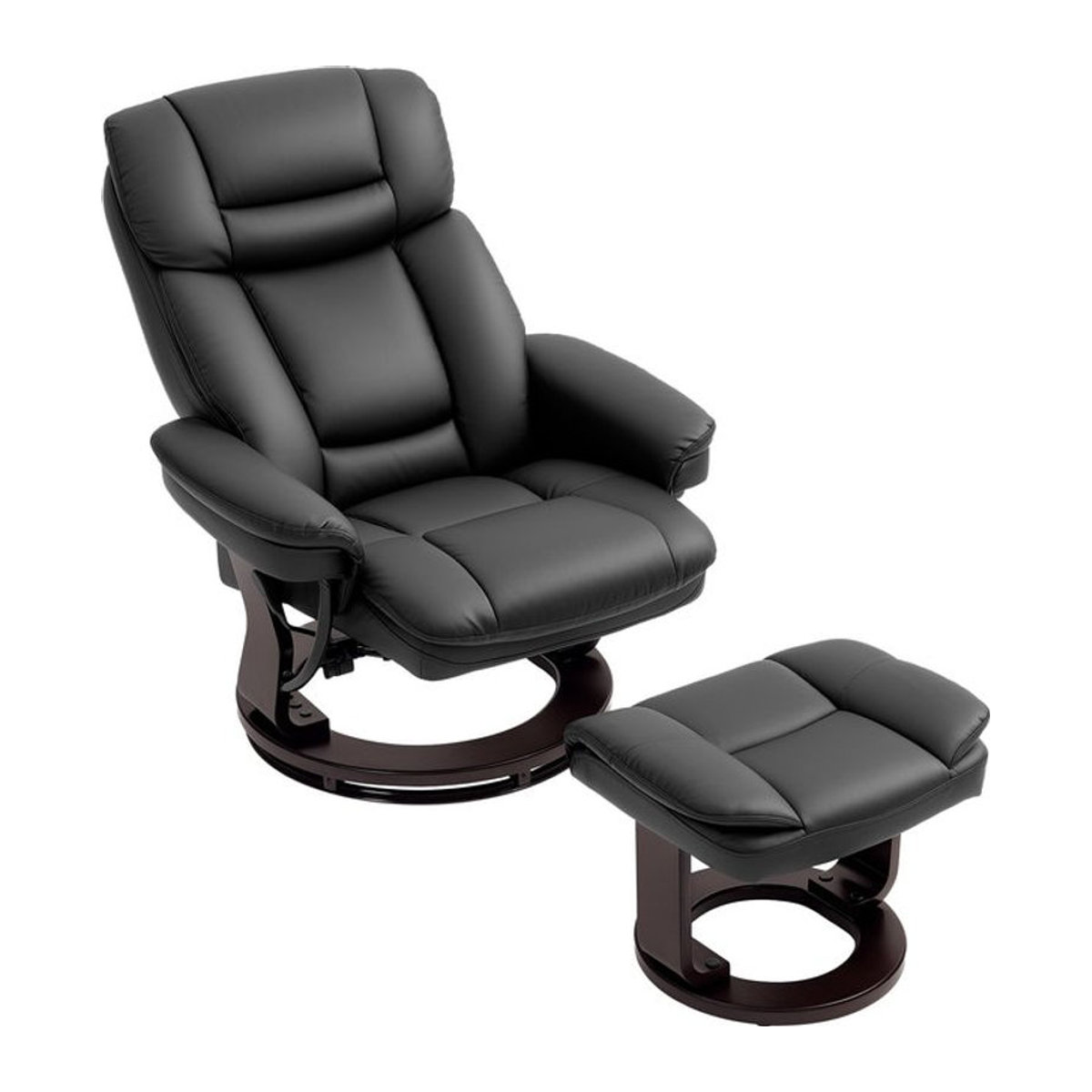 HOMCOM Relaxsessel mit Hocker in Schwarz aus Kunstleder, 360 Grad drehbarer Fernsehsessel mit Liegefunktion und Taschenfeder im modernen Design - Bild 1