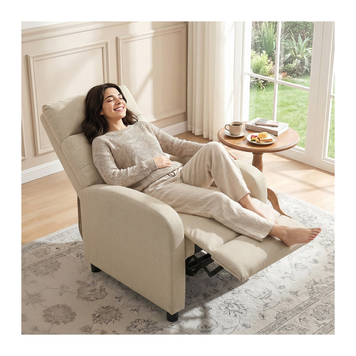 HOMCOM Relaxsessel mit Liegefunktion in Beige mit Leinenoptik und Taschenfederkern - Bild 2