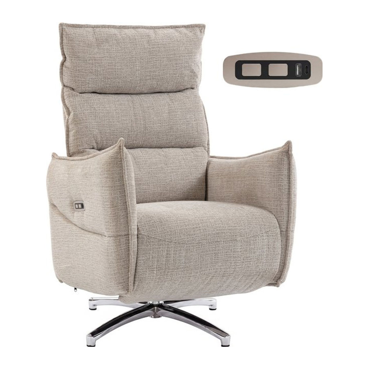 HOMCOM Relaxsessel mit Liegefunktion und Ladeanschlüssen in Beige mit Leinenoptik und Fußstütze - Bild 1